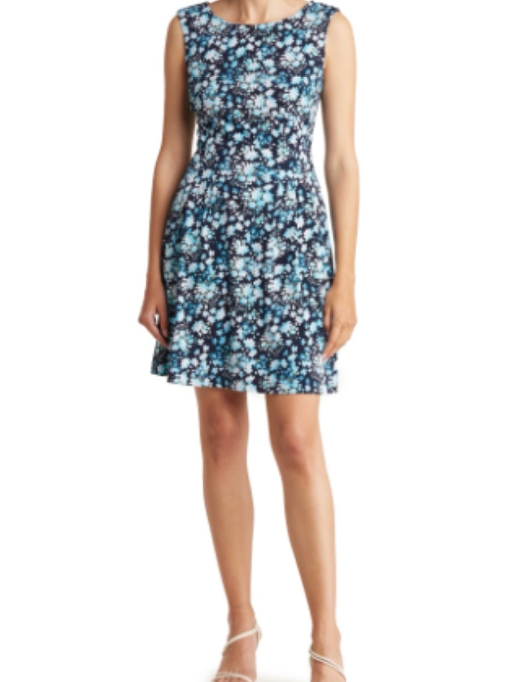 connected apparel Blue Floral Sleeveless Fit-and-Flare Dress with Pockets